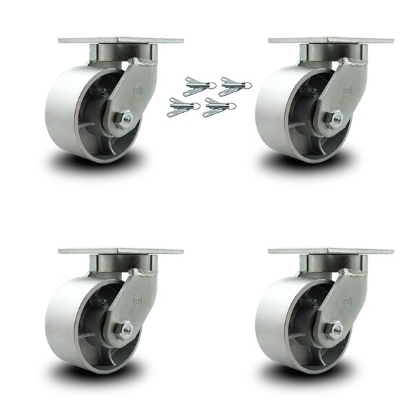6 Inch Heavy Duty Semi Steel Cast Iron Caster Set with Swivel Locks, 4PK